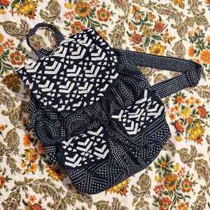 Mossimo VTG Black White Beaded Geometric Cotton Mini Backpack Boho Festival